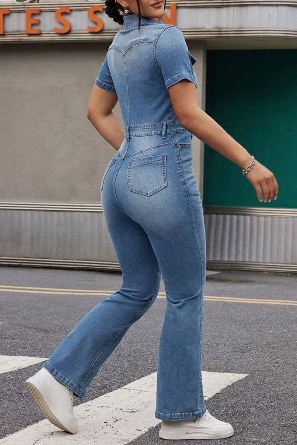 storexq Gradient Denim Feminine Micro Flared Jumpsuit