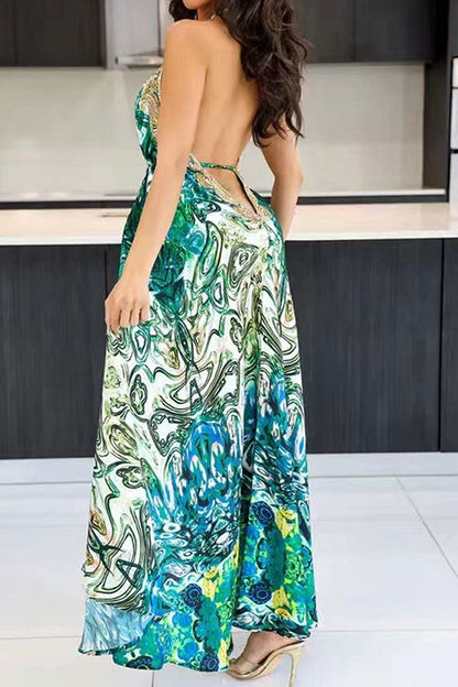 storexq Paisley Patchwork Stunning Backless Rainbow Midi Dress