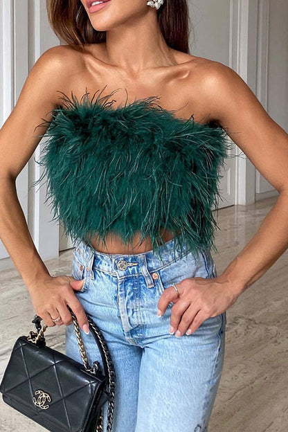 storexq Solid Color Fluffy Bandeau Vest