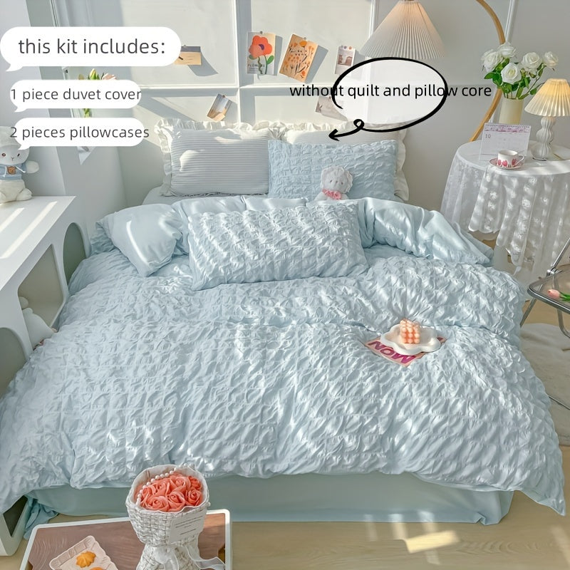 3-Piece Bubble Grid Duvet Cover Set - Fresh, Cozy, and Lightweight Microfiber with 2 Matching Pillowcases - Complete Bedding Solution (Comforter and Pillow Inserts Not Included)