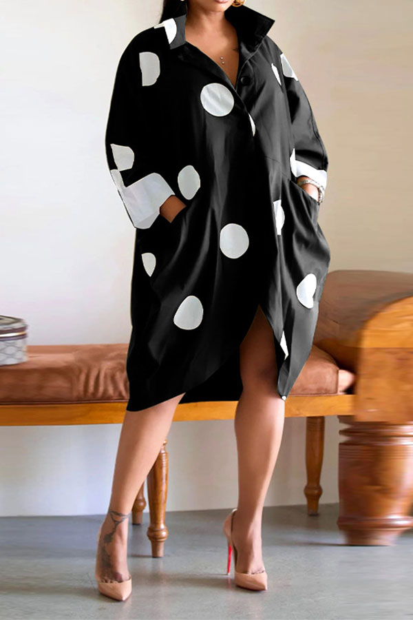 storexq Polka Dot Oversized Button Irregular Midi Dress