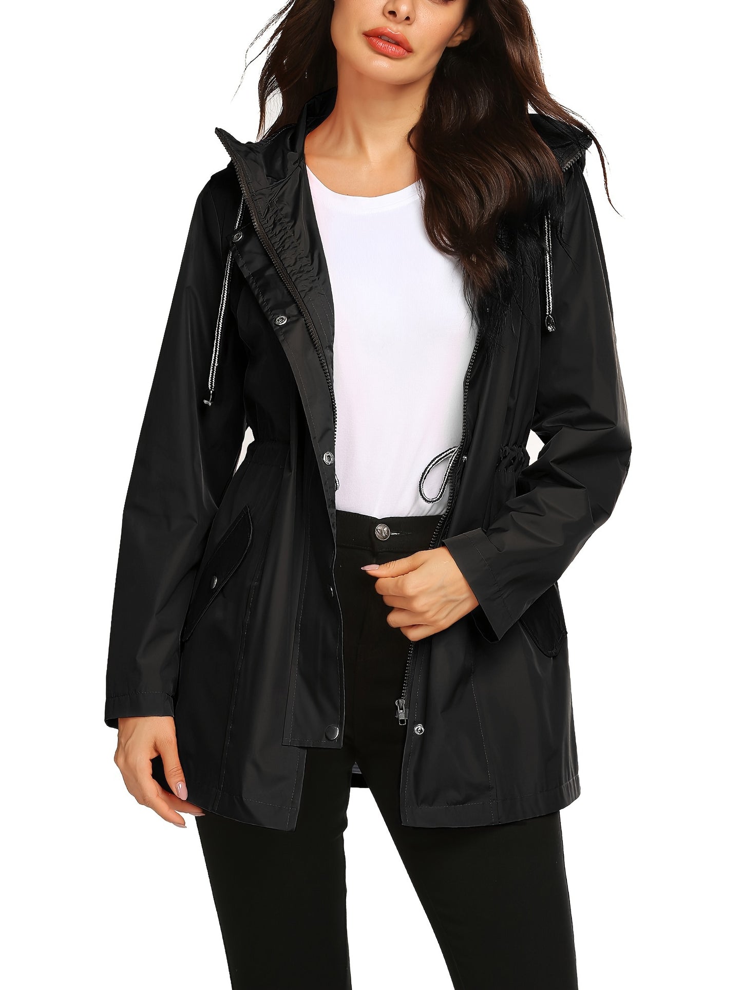 Waterproof Long Hooded Trench Coat for Women - Windproof and Breathable Lined Jacket for Travel and Outdoor Activities - S-XXL Sizes Available