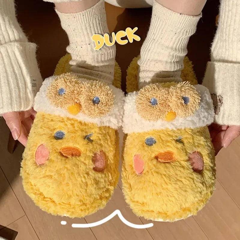 YvvCvv Cute Fuzzy Duck Slippers Women Fluffy Furry Slippers  Winter Warm Plush Slides Indoor Slippers Girls Kawaii Shoes