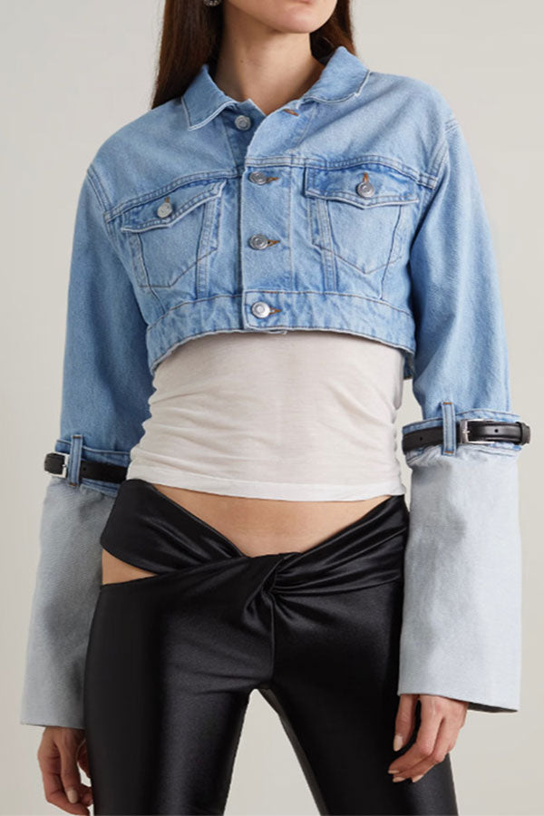 storexq Patchwork Belt Design Stylish Denim Jacket