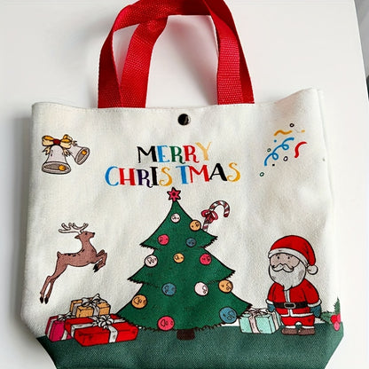 1pc Festive Christmas Canvas Gift Bag, Small Handbag with Candy Apple Design, Holiday Party Supplies, Fabric, No Power Required, Home & Kitchen Decor