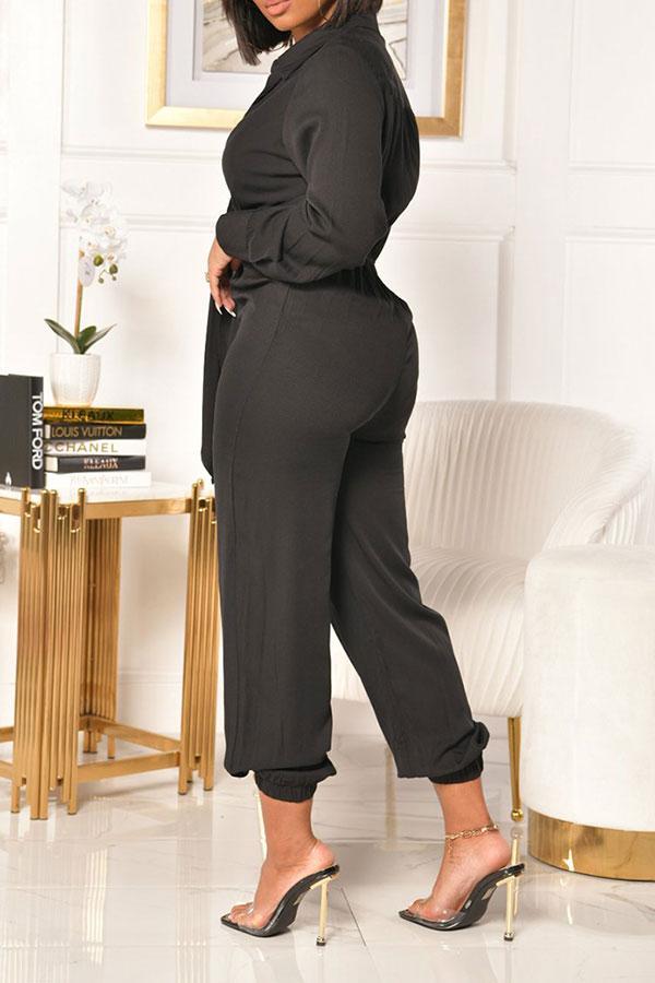 storexq Solid Color Classic Front Wrap Jumpsuit