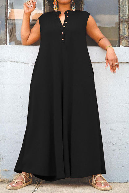 storexq Solid Color Relaxed Wide Leg Jumpsuit