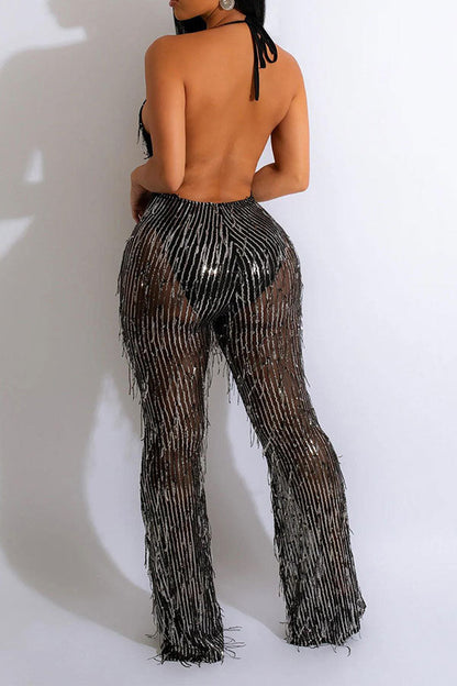 storexq Sequined Glamorous Backless Jumpsuit