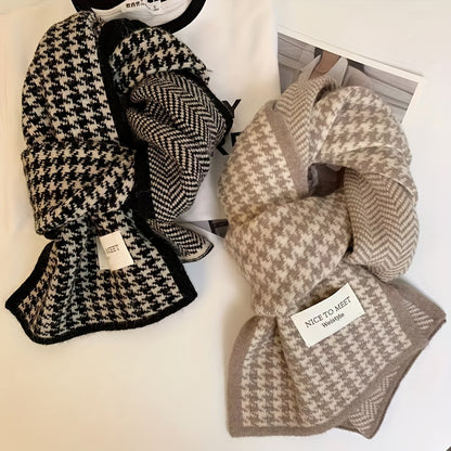 1pc Houndstooth Woolen Knit Winter Scarf For Men And Women