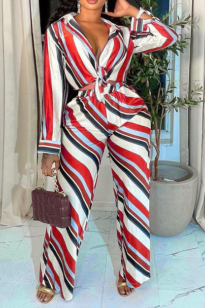 storexq Striped Laid Back Wide Leg Pant Suit