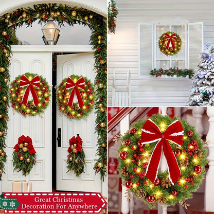 Classic 17.71" Christmas Wreath - Perfect for Holiday & New Year Decor | Versatile Pine Needle Design | Ideal for Front Door, Window, Stair Railing | No Power Needed