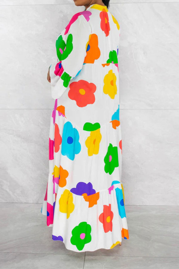 storexq Floral Print Relaxed Tiered Midi Dress