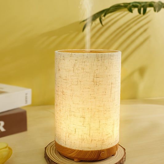 1pc Textured Fabric & Wood Grain Ultrasonic Humidifier with Aromatherapy Essential Oil Diffuser, USB Powered Low Voltage Mist Maker with Auto Shut-Off Feature, Ideal for Home Decor, Room, Bedroom, Office & Travel Gift