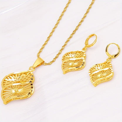 22K Gold Plated Jewelry Set, Middle Eastern Inspired Simple Fashion, Dubai Bridal Earrings & Necklace, Minimalist Style Accessories