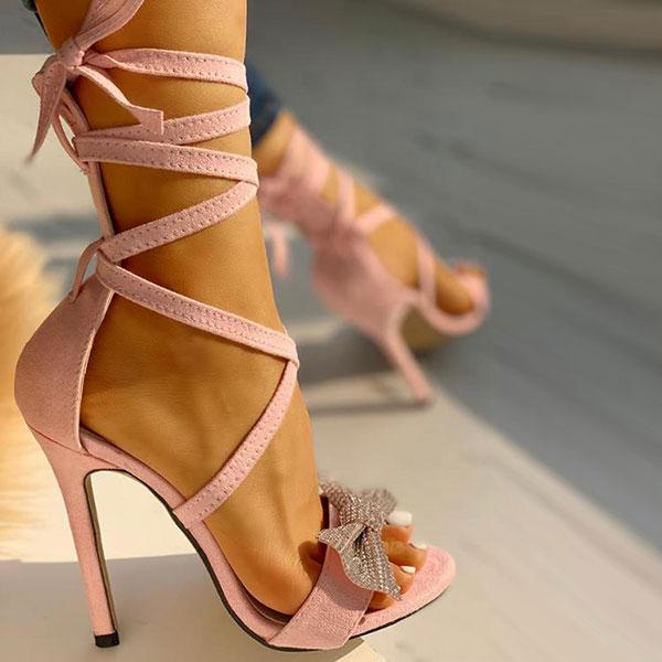 storexq Plain Pretty Bandage Stiletto Sandals With Bow