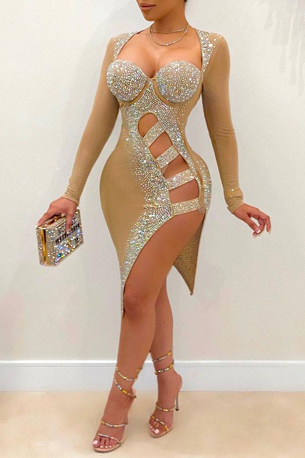 namcoverse Rhinestone Striking Irregular Cut Out Mini Dress