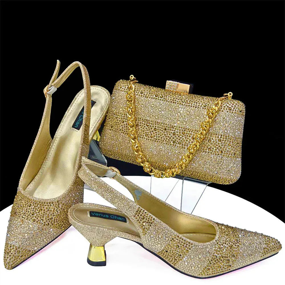 Doershow come Matching Women Shoe and Bag Set Decorated green Nigerian Shoes Italy set HAS115 240615