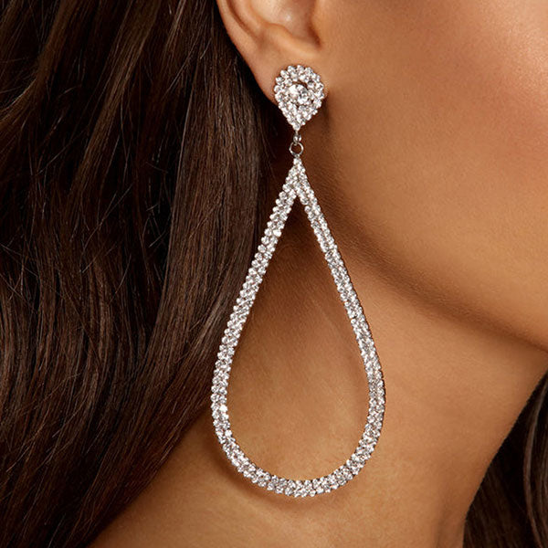 storexq 1Pair Water Drop Shape Rhinestone Classic Cutout Earrings