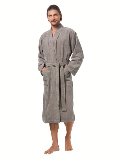 Ultra Soft Terry Cloth Kimono Bathrobe - Plush Cotton, Calf Length, Spa Hotel Quality, Absorbent Shower Towel, Cozy Housecoat for Relaxation