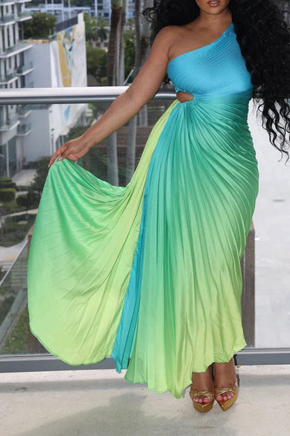 storexq Gradient Romantic Asymmetric Midi Dress