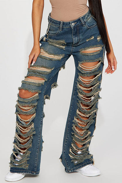 storexq Ripped Stylish Micro Flared Washed Jeans