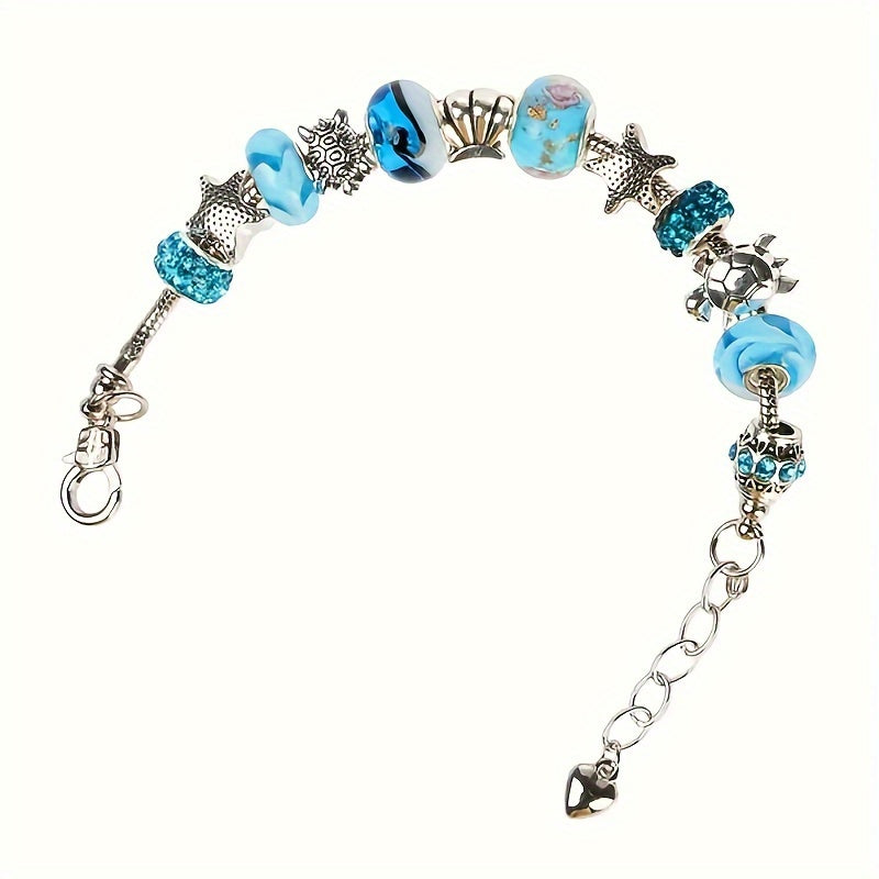 Stunning Ocean Blue Crystal Glass Beads Chain Charm Bracelet - Dazzling Party Jewelry with Adjustable Clasp, Perfect for Christmas, New Year's, Valentine's Day, and Everyday Wear - Ideal Gift for Women, Ladies, and Girls