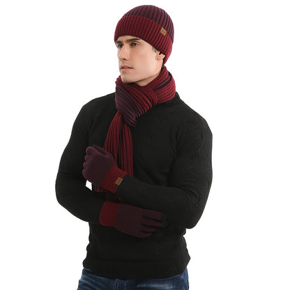 Unisex Outdoor Winter Casual Sports Warm Gloves, Scarf And Hat Three-piece Set