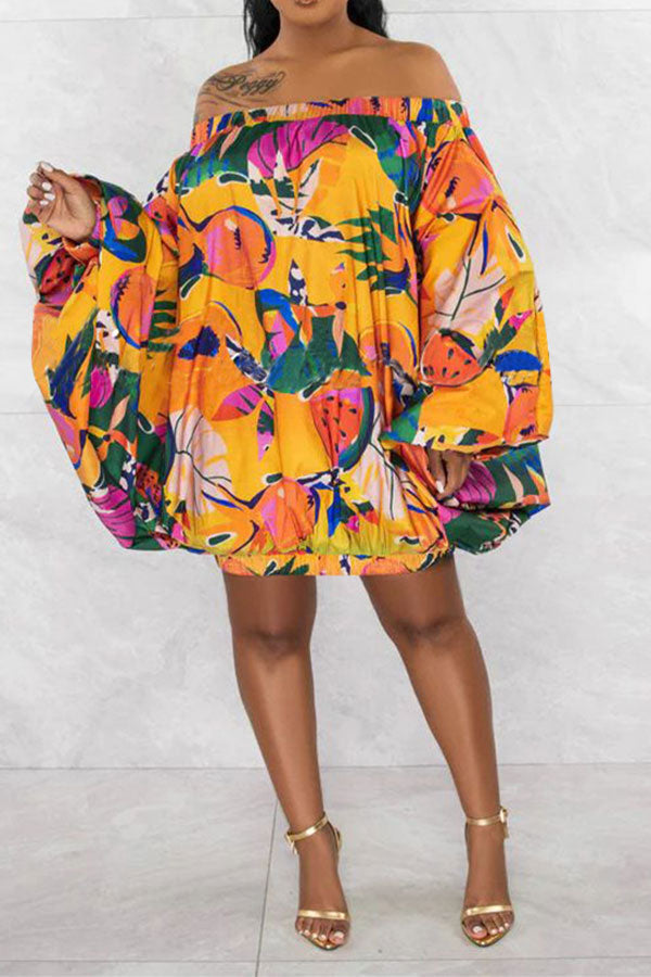 storexq Floral Print On-trend Off Shoulder Bubble Mini Dress