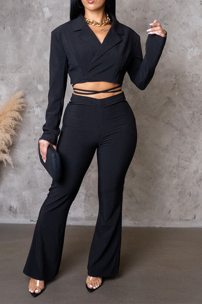 storexq Solid Color Notched Lapel Hot Strappy Pant Suit