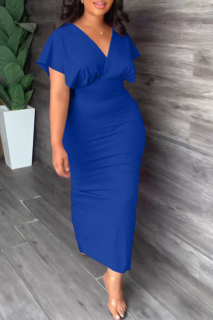 storexq Solid Color Feminine High Split Midi Dress