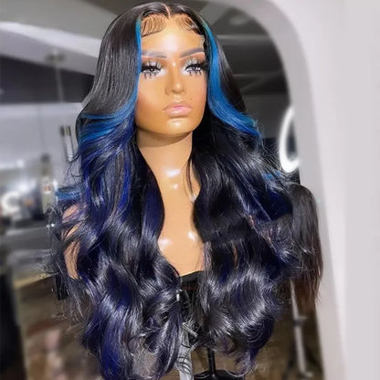 Blue Ombre Human Hair Wigs 13x4 Transparent Lace Frontal Wig Brazilian Body Wave Lace Front Wig Straight Synthetic Closure Wig