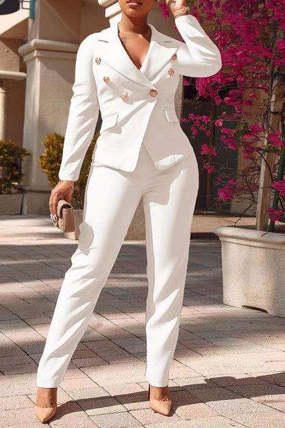 storexq Solid Color Modern Double Breasted Pant Suit