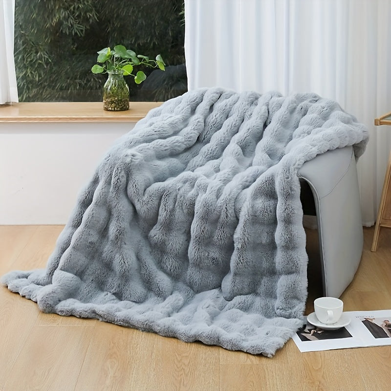 1pc, Tuscany Blanket, High-end Imitation Rabbit Blanket, Bubble Fleece Blanket, Double-sided Thickened Office Nap Blanket, Sofa Throw Blanket, Winter Warm Style, Four Seasons Universal Style