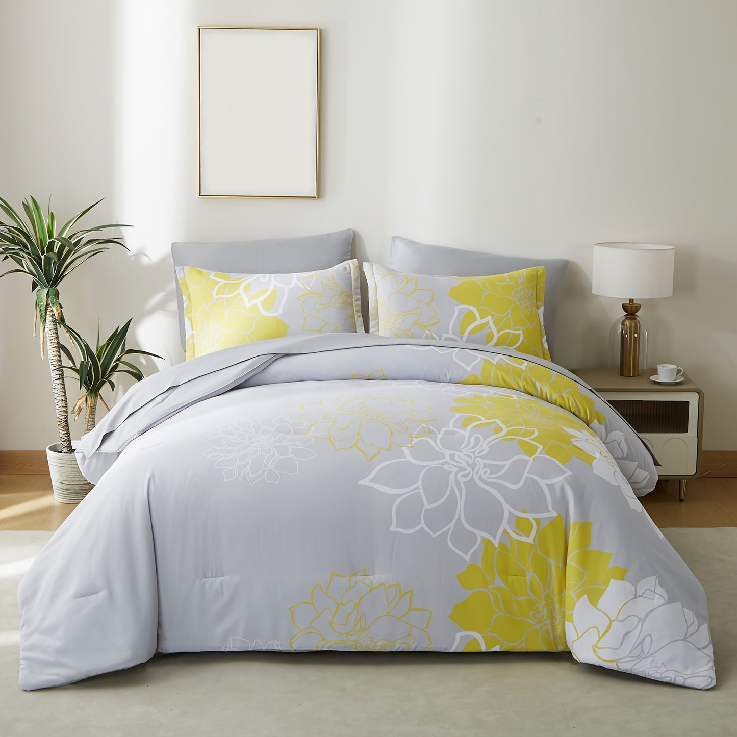 7-Piece Luxurious Boho Chic Comforter Set - Soft, Stain-Resistant, and Breathable 100% Microfiber Cover, Plush 100% Polyester Fiber Filling, Durable Woven Construction - Full/Queen/King Size Bed In A Bag for All Seasons, Vibrant Floral Pattern Printed Bed