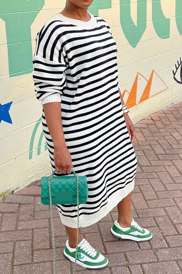 storexq Striped Patchwork Laid Back Midi Dress