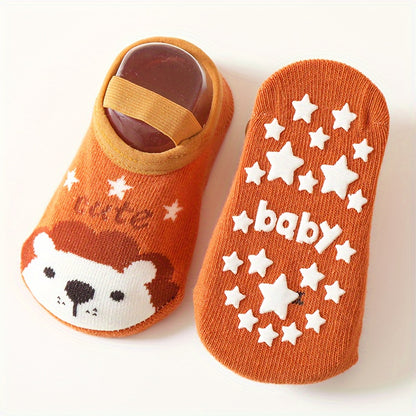 1 Pair Of Toddler's Novelty Cute Floor Socks, Anti-skid Cotton Socks With Dot Glue, Boys Girls Kids Socks For All Seasons Wearing