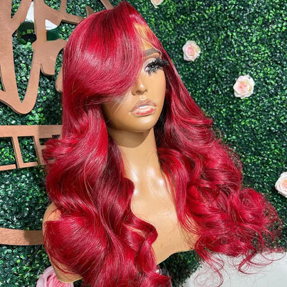 Brazilian Colored Red Burgundy Lace Front Wigs for Women Red 13X4 Body Wave Transparent Lace Frontal Wig Blue/white/purple/green Cosplay