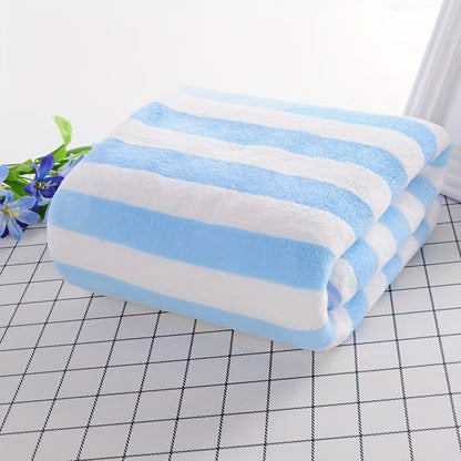 Striped Soft Absorbent Towel Set, Fast Drying Coral Fleece Bath and Hand Towels, Polyester Blend Terrycloth Knit Fabric, 320 GSM - Pack of Bath and Face Towels