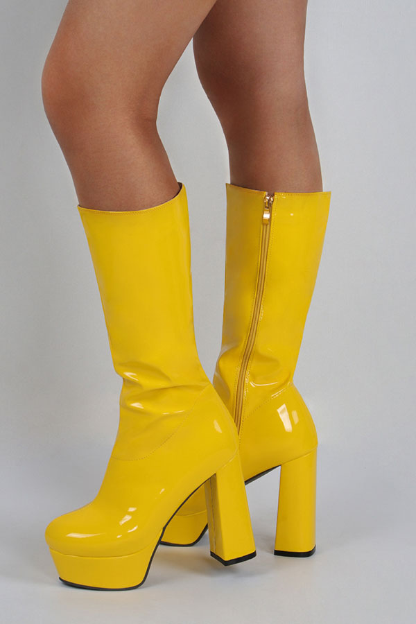 storexq Solid Color Whimsical Zipper Block Platform Boots