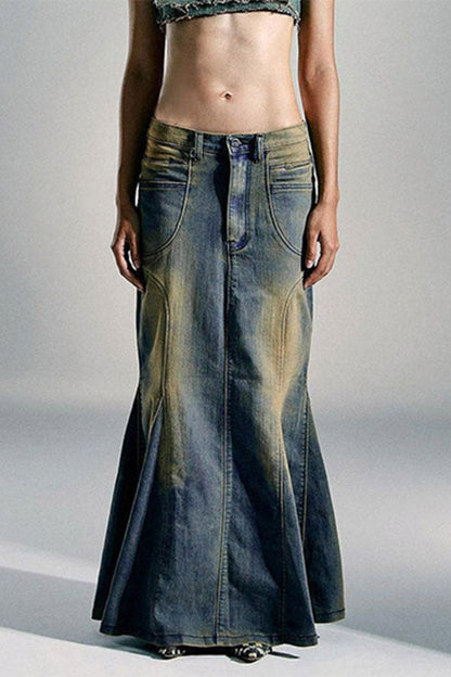 storexq Gradient Retro Fishtail Denim Skirt