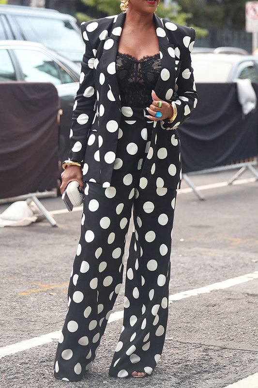 storexq Polka Dot Peak Lapel Feminine Pant Suit