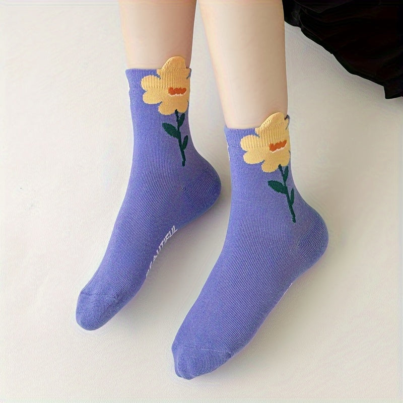 4 Pairs of Little Princess Soft Bloom Floral Patterned Cotton Low-Cut Socks - Ultra Comfy, Breathable, and Elastic for All-Season Wear - Perfect for Active Girls