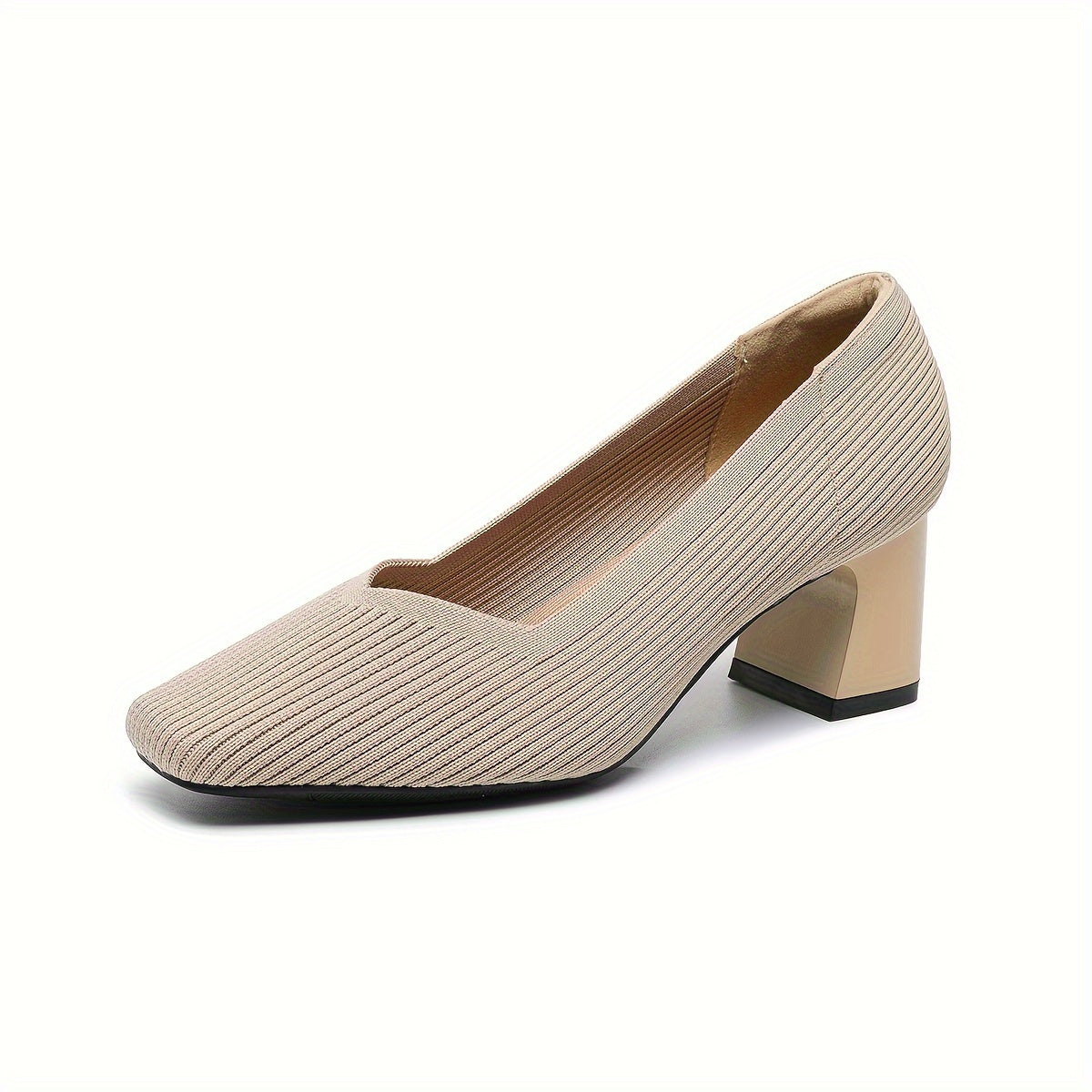 Chic Square-Toe Knitted Pumps - Comfortable Chunky Heel - Versatile Solid Colors - Perfect for Office Wear