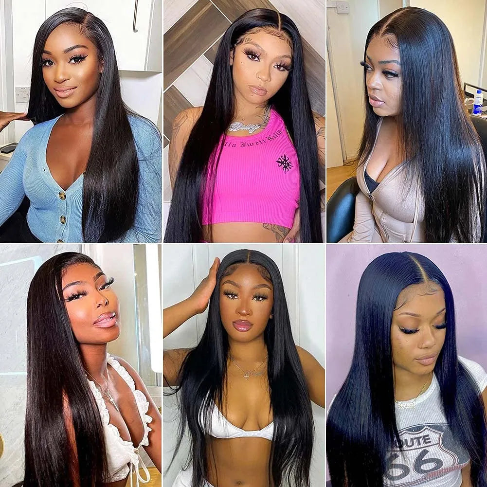 Brazilian Straight Human Hair 13x4 Transparent Lace Frontal Wigs Pre Plucked with Natural Hairline