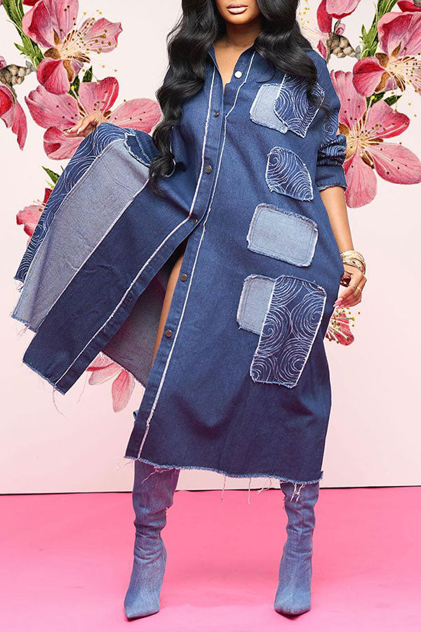 storexq Patchwork Denim On-trend Irregular Midi Dress