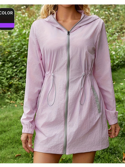 Women's Long Sleeve UV Protection Jacket - Lightweight, Breathable, Casual Loose Fit Sun-Protective Cover-Up with Hood, Active Sportswear Top for Outdoor Windbreaker, Solid Color Sunscreen Clothing