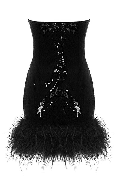 storexq Sequined Glamorous Feather Hem Mini Dress