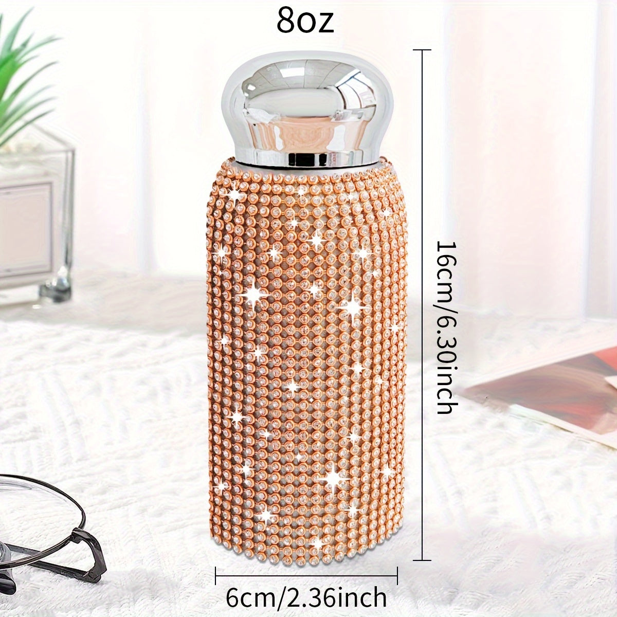 1pc, Sparkling Studded Vacuum Flask, 6oz/8oz Stainless Steel Insulated Water Bottles, Mini Travel Thermal Cups, For Hot And Cold Beverages, Summer Winter Drinkware, Christmas Gifts, Valentine's Day Gifts