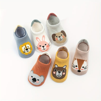 6pairs Boys Girls Kids Cartoon Animal Pattern Cute Socks Shoes, Anti-skid Socks With Dot Glue, Toddlers Children's Trendy Floor Socks