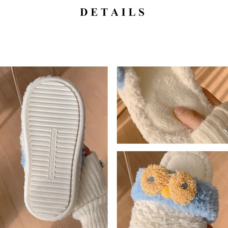 YvvCvv Cute Fuzzy Duck Slippers Women Fluffy Furry Slippers  Winter Warm Plush Slides Indoor Slippers Girls Kawaii Shoes